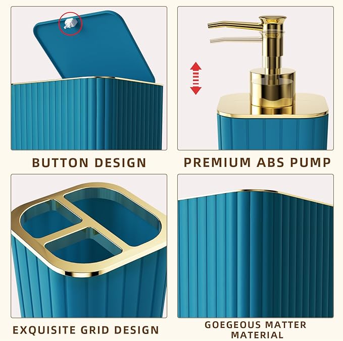 XLHOMO Bathroom Accessory Set - 25PC Teal Bathroom Set, Bathroom Set with Shower Curtain and Rugs, Bathroom Accessories Set, Shower Curtain Set, Trash Can & Soap Dispenser