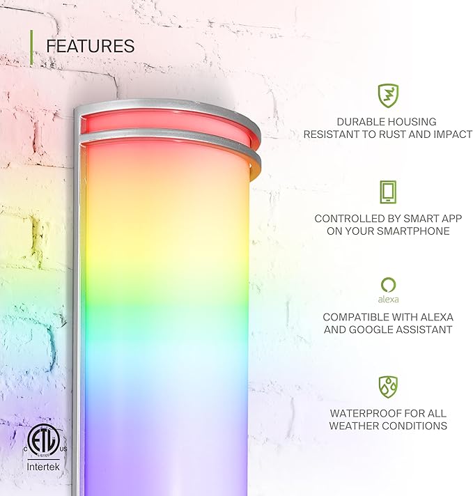 ASD 24 Inch Smart RGBW LED Outdoor Sconce Lights - 23W 120-277V 2700-6500K Nickel Exterior Lighting Fixtures, Remote Control Alexa Exterior Lights for House, Patio Wall Light Fixture ETL 2 Pack