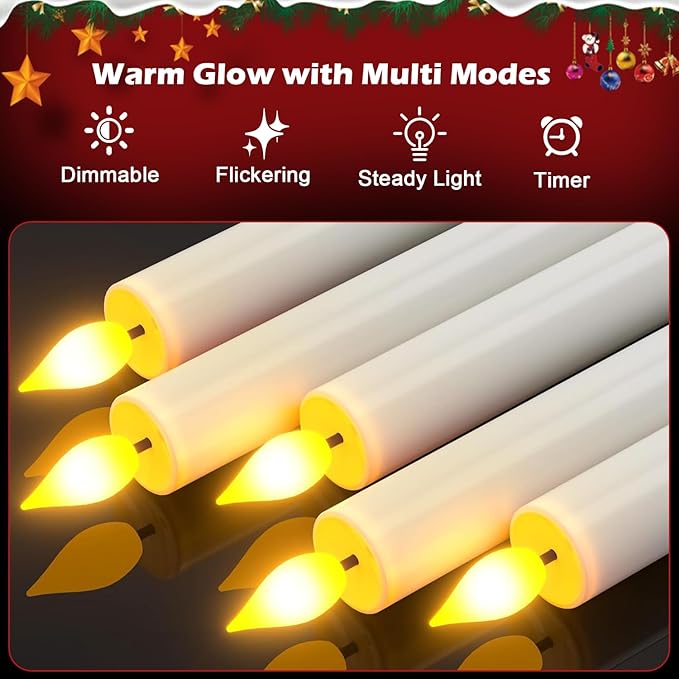 Pruk 10-Pack Flameless LED Candles w/Remote, Realistic Flickering Flame, Battery Operated Window Candles, Timer & Dimmer, Weighted Base, 10.8" Tall (Silver)