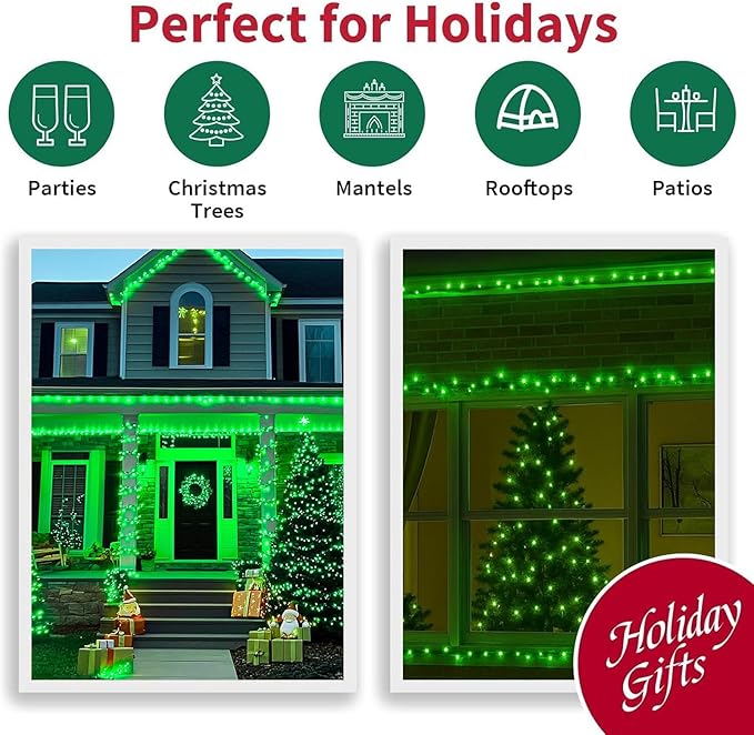LAMPHOME 99ft St Patricks Day Green String Lights, 300 LED Transparent Wire Fairy StarryMini Light Plug in, 16Lighting Modes for Indoor Outdoor Xmas Tree Wedding Party Decoration