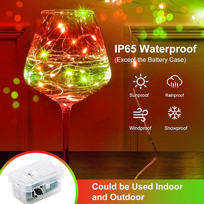 ZGWJ 8 Pack Christmas Fairy Lights Battery Operated, 7ft 20LED Mini Fairy String Lights Silver Wire 3 Modes Waterproof for Christmas Tree DIY, Parties, Bedroom Decorations Red&Green