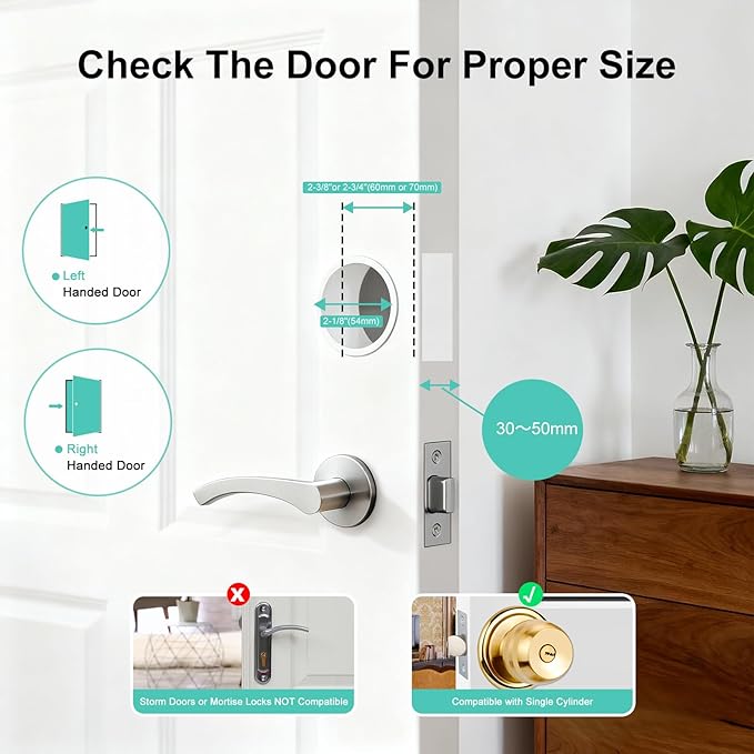 52HZ Smart Fingerprint Door Lock, 3 in 1 Finger Print Door Knob with Tuya App Control & Key, Auto Lock, Thumbprint Keyless Entry Door Lock for Front Door, Home, Apartment, Office, Satin Nickel