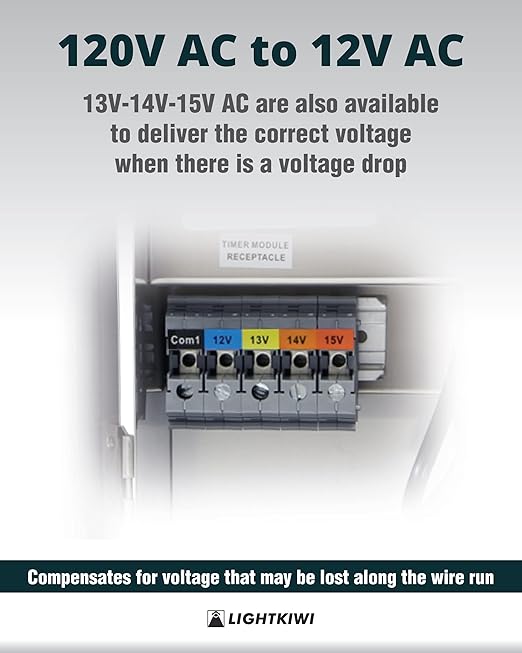 Lightkiwi C6449 150W Outdoor Low Voltage Landscape Lighting Transformer 120V AC to (12V-13V-14V-15V AC) Multi-Tap - Weatherproof for Pathway Lights, Spotlight and Pool/Spa Lightings - ETL Listed