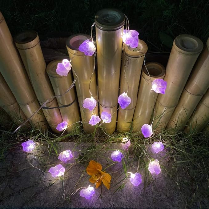 Genuine Amethyst Crystal Decorative Lights Cute Fairy String Lights 10ft 30 Natural Stones with Remote for Bedroom Hanging Ornaments Reiki Party Night Light Wedding Room Décor Mother's Day Gift