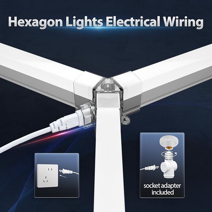 Hexagon Garage Lights, 5-HEX 240W 5000K Daylight Garage LED Lights, Modular Honeycomb Shop Light for Detailing, Workshop, Home Gym, Warehouse, DIY Workspace