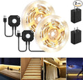 HOUHUI Motion Sensor LED Light Strip, 2PCS 9.8Ft Motion Sensor Light Indoor with Automatic Shut-Off Timer, Motion Activated Bed Lights Under Cabinet Lighting Kit for Bedroom Home Hallway-Warm White