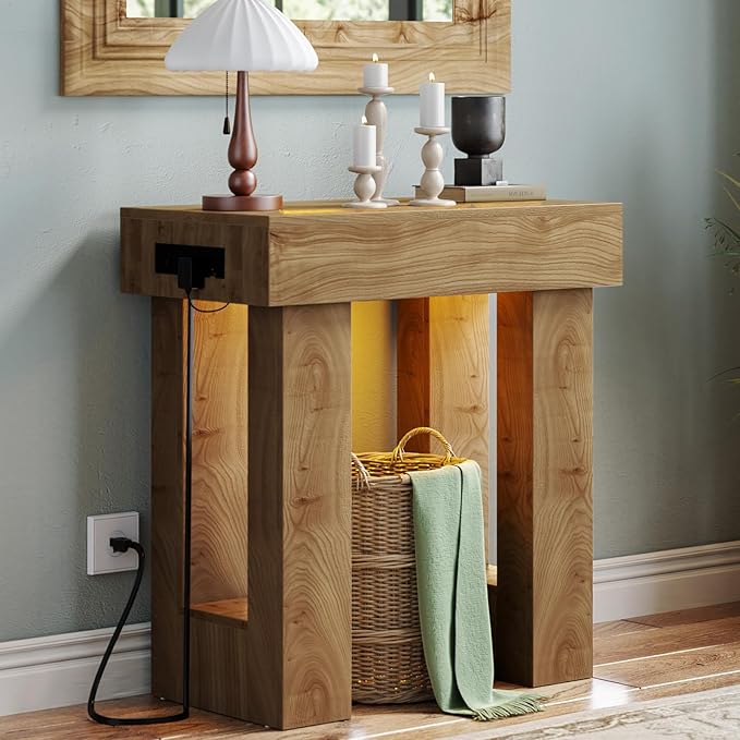 Unikito 32" Entryway Table with Socket and Sensor Light, Narrow Console Table with Storage Behind Couch, Farmhouse Entryway Table for Hallway, Behind the Couch, Living Room, Foyer