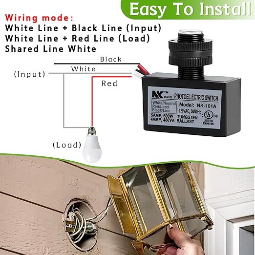 2-Pack 105V-130V AC Photocell Light Sensors，Automatic Dusk-to-Dawn Illumination Switches - Weatherproof，Fit for Outdoor Lighting， Photoelectric Controls with Sunrise & Sunset Detection