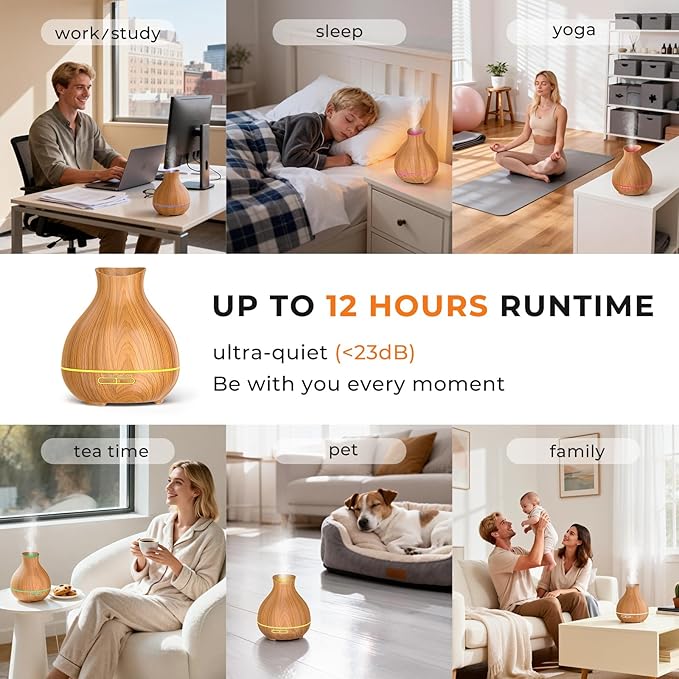 BZseed Aromatherapy Essential Oil Diffuser,2 PCS Humidifier with 550ml Lasting Mist Output Waterless Auto-Off Ultrasonic Diffusers 7 Color LED Lights Cool Mist Humidifier for Large Room, Home