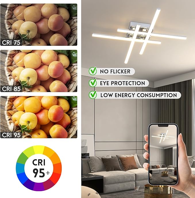 CANEOE Modern LED Ceiling Light Fixture 38W Dimmable Flush Mount Ceiling Light with Remote Sliver Close to Ceiling Lamp for Bedroom Living Room Kitchen Modern Light Fixtures Ceiling