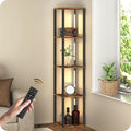 64.2" Display Shelf with Light, Modern Corner Floor Lampe with Shelves, LED Dimmable Standing Lamp with Remote for Living Room, Bedroom, Office, Adjustable CCT, Rustic Brown Square F51LD05