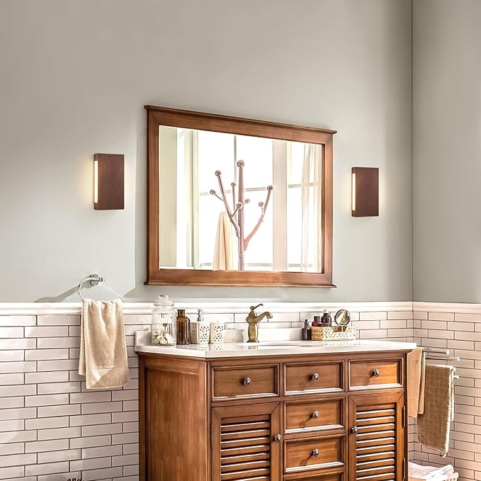 Solid Wood Wall Sconces, Slim Thin Hardwired Wall Lights, 3000K Warm White Modern Wooden Wall Sconce Lighting, Suitable for bedrooms,hallways,corridors,staircases
