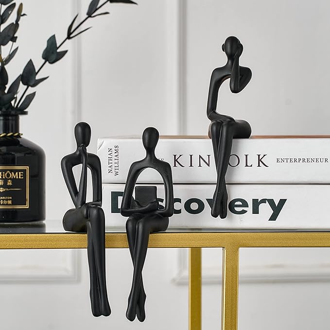 XINXUAN Black Statue Home Decor - Modern Bookshelf & Desk Decor - 3 Piece Set