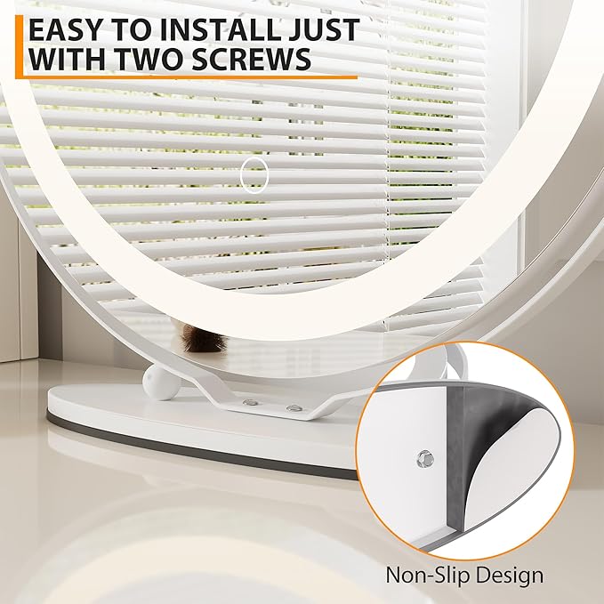 IDEALHOUSE Vanity Mirror with Lights, 19" Lighted Makeup Mirror, LED Desk Mirorr with 360° Rotation, Dimmable 3 Modes, Smart Touch Control for Bedroom or Tabletop(Round,White)