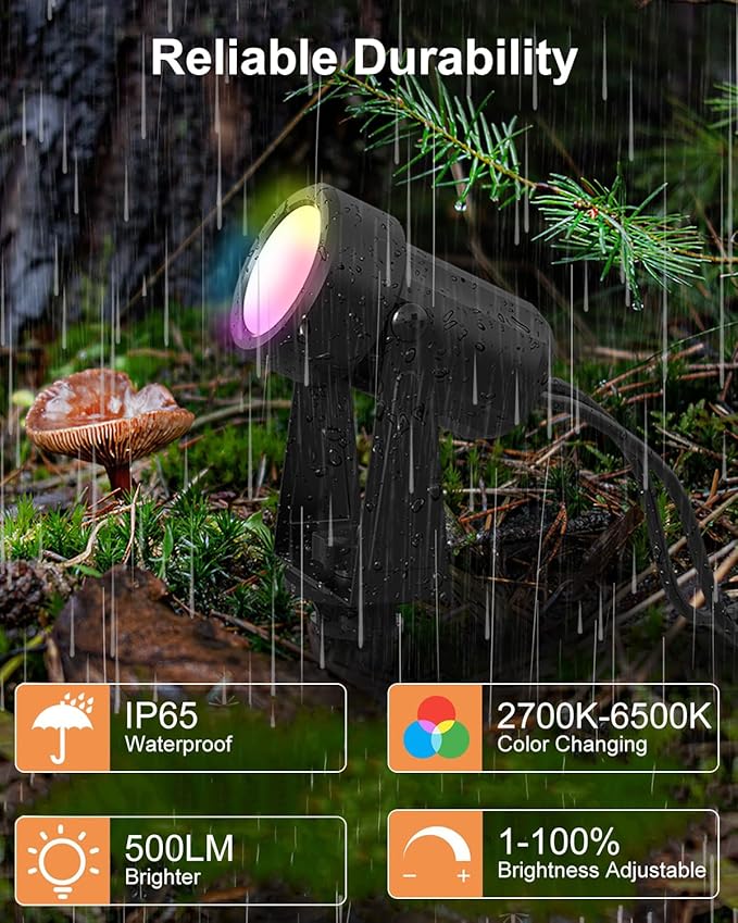 Ligency Smart Landscape Lights, Low Voltage Outdoor Spot Lights IP65 Waterproof Spotlights Compatible with APP/Voice/Alexa Control, RGBW Color Changing Spotlight for Yard Garden Patio Lawn, 6 Pack