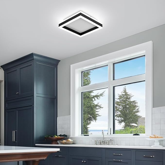 Square LED Hallway Ceiling Light, 6000K Cold White Black Modern Led Ceiling Light Fixture,Minimalist Flush Mount Ceiling Lamp for Hallway Entryway Bedroom Kitchen Laundry Room(9.5 in)