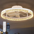 addlon Ceiling Fans with Lights and Remote, 24'' Low Profile Ceiling Fans, 3000-6000K Dimmable Modern Flush Mount LED Fan Light, Fandelier Ceiling Fan for Bedroom, Kitchen, Living Room, Crystal White