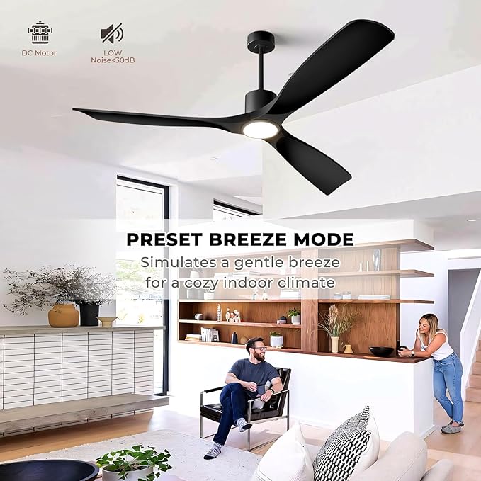 Modern Smart Ceiling Fan with Light and Remote Control, 52 inch Black 3 Blade for Bedroom, Living Room and Patios