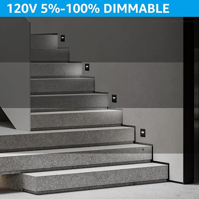 LEONLITE Black 5CCT 120V LED Step Lights, 3.5W 150LM 5%-100% Dimmable Horizontal Stair Lights Indoor Outdoor Wet Location, CRI90+ & ETL, 2700K/3000K/3500K/4000K/5000K, Aluminum, Pack of 3