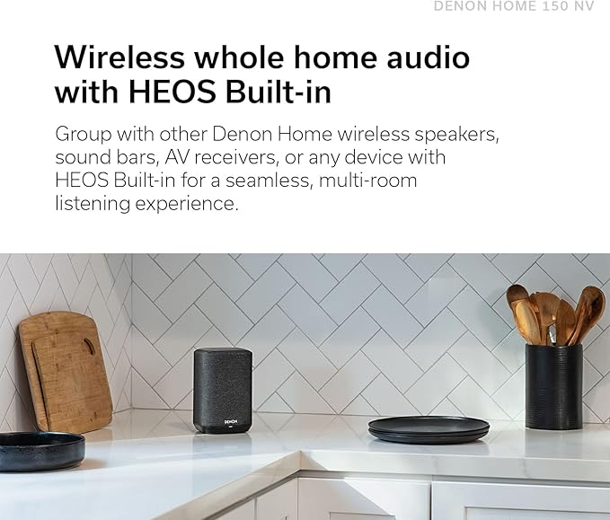 Denon Home 150 NV Home Stereo Wireless Speaker (Black), Bluetooth Wireless, 1" Tweeter, 3.5" Woofer, HEOS Built-in, AirPlay 2, Multi-Room Streaming, Simple Setup, Compact Design