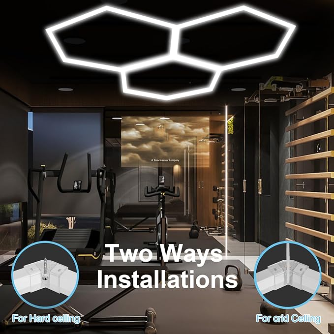 Dimmable Garage Hexagon Lights, 45W 6500K 24V Dimmable Higher Brightness Hex Garage Lights, Plug and Play for Warehouse Workshop Gym Basement Car Care Wash Room （with Remote Control）