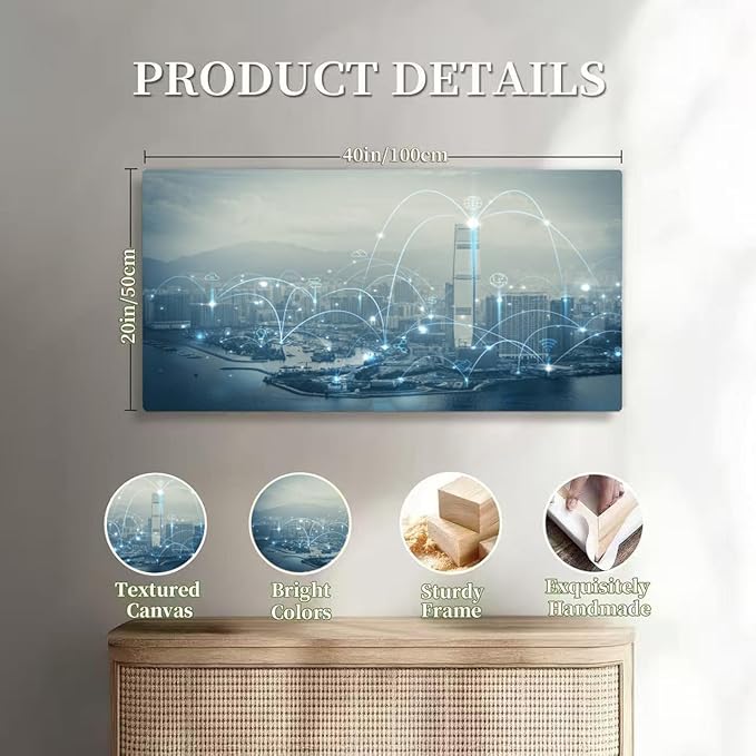 Wibinuki Wall Art Wall Decor Wall Paintings Smart city and communicion network IoT(Internet of Things). for Living Room Bedroom Bathroom Home Decor Can Be Hung Directly 20"x 40"