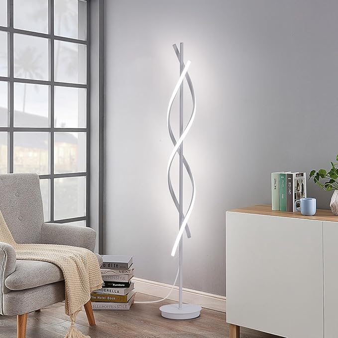 Unique Spiral Floor Lamp for Living Room Modern LED Floor Lamp with Remote Control 3 Color 62Inch Dimmable White Floor Lamp Temperature Corner Floor Lamps for Bedroom Office