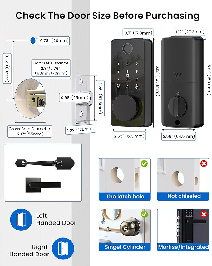 Smart Deadbolt Lock Set, Fingerprint 5-in-1 Keyless Entry Door Lock with Handle, Touchscreen Keypad, APP Control, Auto Lock, Easy Install for Front Door