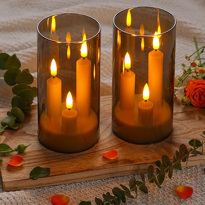 Da by Flameless Candle, Battery-Powered Candle with Remote Control and Timer, LED Three-Wick Pillar Candle, Romantic Wedding, Perfect Home Décor, 2 Pack (Grey)