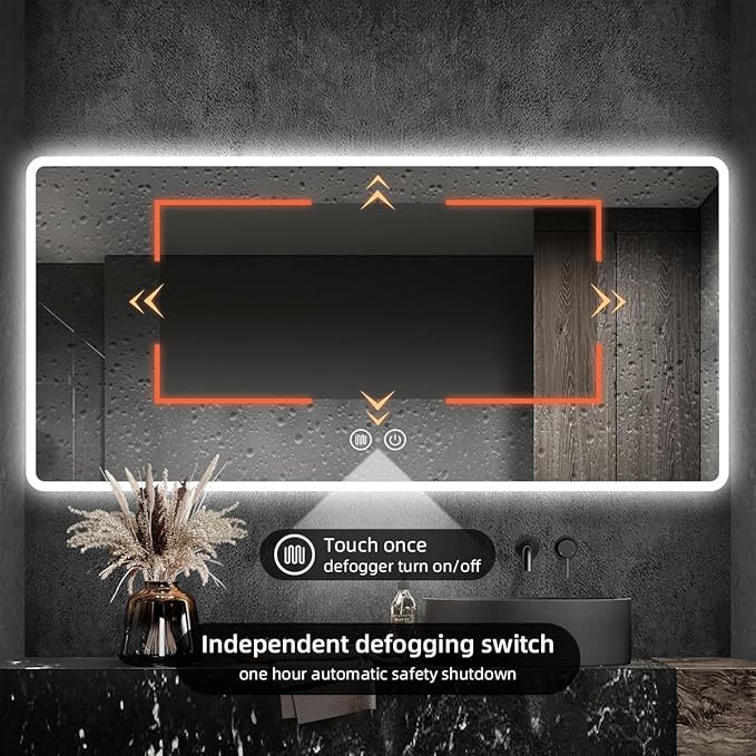 Led Mirror for Bathroom with Front Light and Backlit, Dimmable Anti Fog Wall Bathroom Mirror with Led Lights, Water Proof, Decor Vanity Mirror (36" L x 48" W)