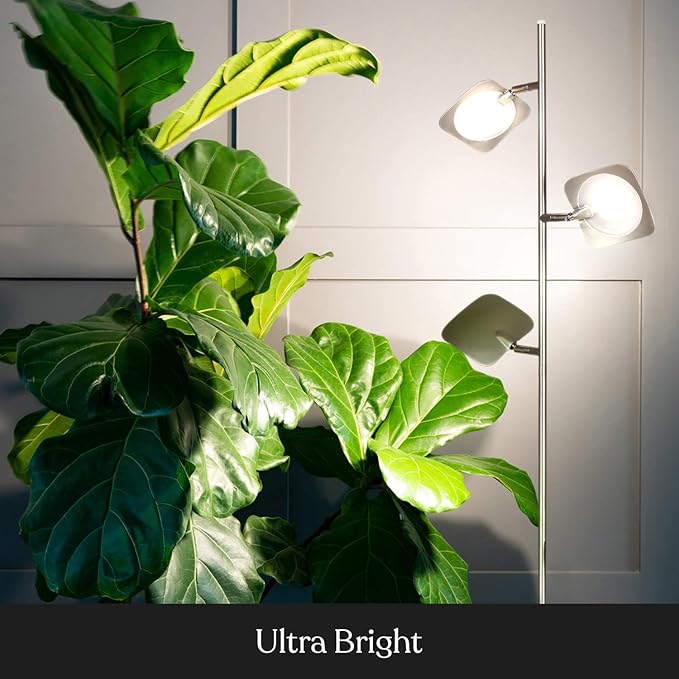 Brightech Tree Floor Lamp for Living Rooms & Offices, Dimmable Standing Lamp for Bedroom Reading, LED Spotlight Floor Lamp, Tall Lamp with Adjustable Panels for Minimal Space Use - Satin Nickel