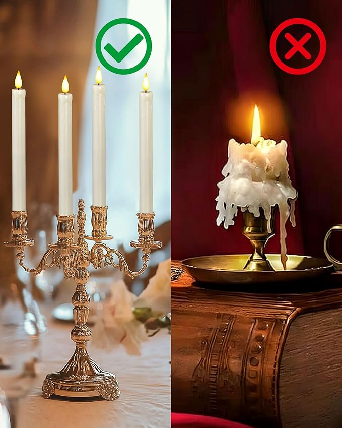 Homemory 2 Pack Flameless Taper Candles, No Remote, Realistic Flickering Battery Operated Candlesticks, White LED Plastic Candle Safe for Weddings, Table Decor, Christmas, and Halloween