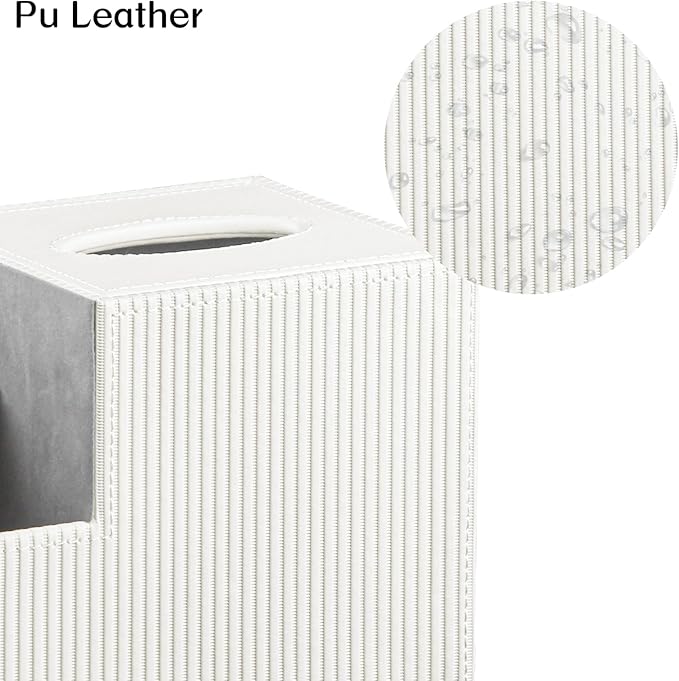 Fanousy Square Tissue Box Cover with Storage, PU Leather Cube Tissue Box Holder, Remote Control Nightstand Organizer, Modern Desk Caddy for End Table, Bathroom, Bedroom, Home, Office Decor