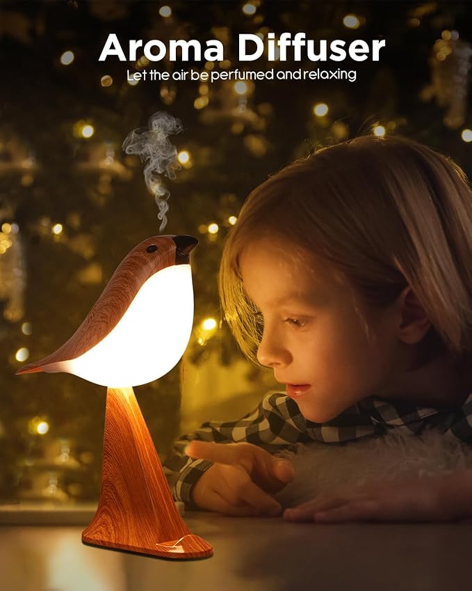 Small Bird Table Lamp, 2600mAh Touch Cordless Bedside Lamp with Remote Control & Phone Holder, 3-Color Dimmable Kids Night Light, Rechargeable Desk Lamp with Timer & Bird Sounds for Toddler Kids