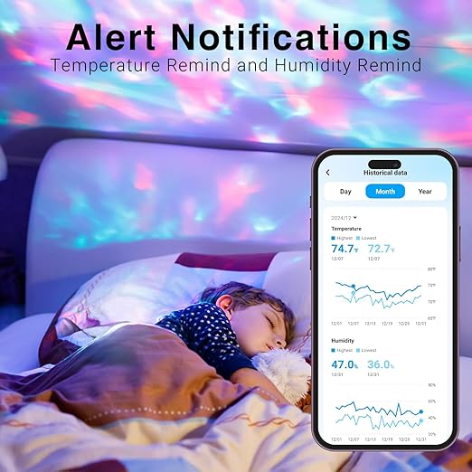 DAYBETTER 1PACK Smart Thermometer Hygrometer, 2.4G WiFi Indoor Temperature Humidity Sensor, Real Time App Notification, for Home Nursery Greenhouse, No Tuya Smartlife Magic Home Support