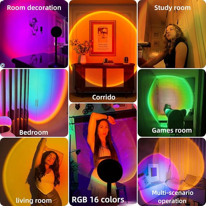 Sunset Lamp Projector Led Lights for Bedroom Night Light RGB Lights Sun Sunlight Sunrise Lamp 10w 360° Rotation Mood Lighting Home/Room Decor Christmas Gifts for Women,Tabletop Multicolor