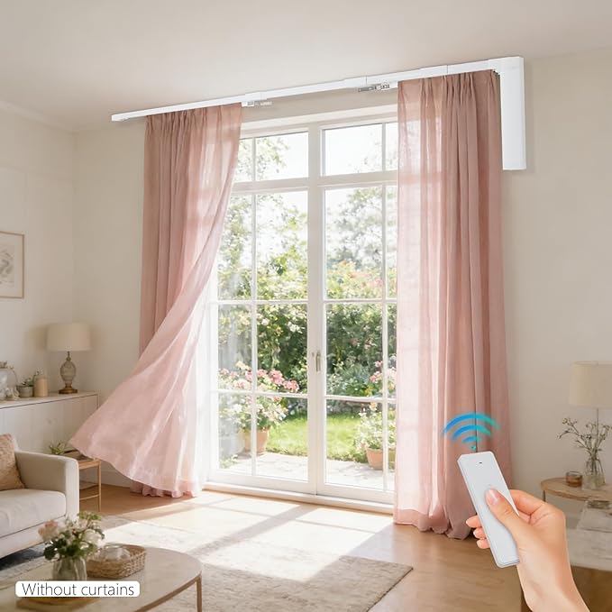 Electric Curtain Track, Retractable Motorized Curtains Rod From 2.16-6.2m/7-20ft, Automatic Curtain Opener w/Smart/Manual Control, Smart Curtains System for I-Rrail and U-Rail (For 7-20ft)