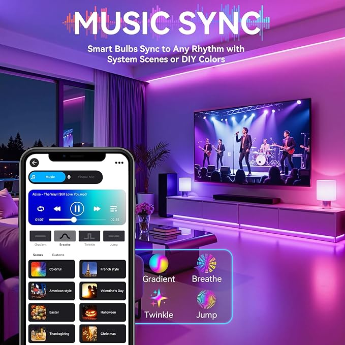 Auxmir Smart Light Bulbs, RGB+CCT Color Changing LED Light Bulbs Work with Alexa & Google Home, Multiple Scene and Music Sync Light Bulb, A19 9W 800LM, WiFi Bluetooth 2.4GHz No Hub Required, 2-Pack