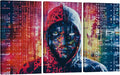 LSIUHWUWI Wall Art for Living Room 3 Panel Hacker in Mask on Dark Background with Digital Effects Pictures Posters Wall Decor for Home Office, Wooden Framed Ready to Hang, 20x40inchx3
