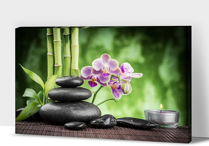 GUTTATY Zen Wall Art Decor, Modern Bathroom Zen Decor Wall Art, Canvas Wall Art for SPA Zen Room Decor, Green Bamboo and Pebble Relaxing Art Prints for Office & SPA Wall Decor 18x24 Inches