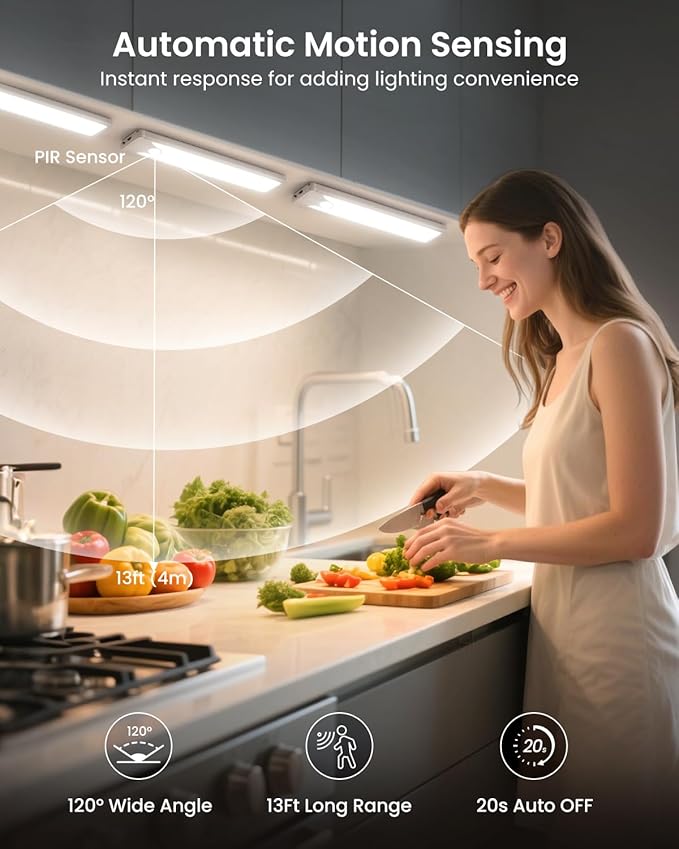 Pak Under Cabinet Lighting, 5 Pack 8 Inch 41 LED Motion Sensor Lights, Rechargeable Battery Operated Closet Light, Wireless Magnetic Dimmable 6500K Daylight White Under Counter Lights for Kitchen