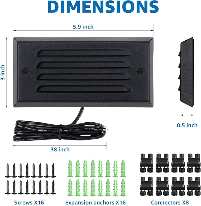 SUNVIE Low Voltage Step Lights 5W LED Step Lights Outdoor 3000k Low Voltage Deck Light with Horizontal Louver Faceplate Deck Stair Light for Stairs Fence Post Fastlock2 Connectors Included, 8 Pack