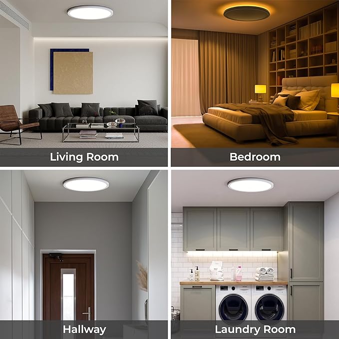 Matane 2Pack 12in LED Flush Mount Ceiling Light Fixture with Remote Control, Nightlight 2000K Warm, 3000K-6500K Adjustable, Low Profile Ceiling Lights for Bedroom, Kitchen, Living Room, White
