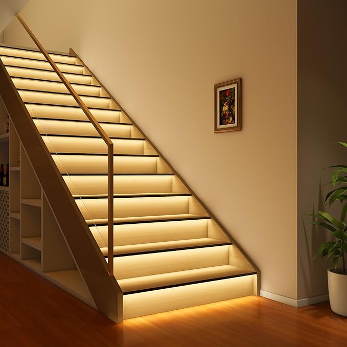 Intelligent Motion Sensor Led Stair Lights Indoor, Interior Lights for Stairs, 20 Stairs 40Inch Length (100cm) cuttable and Versatile LED Step Lights(Warm Yellow 3000K, 20 Stairs)