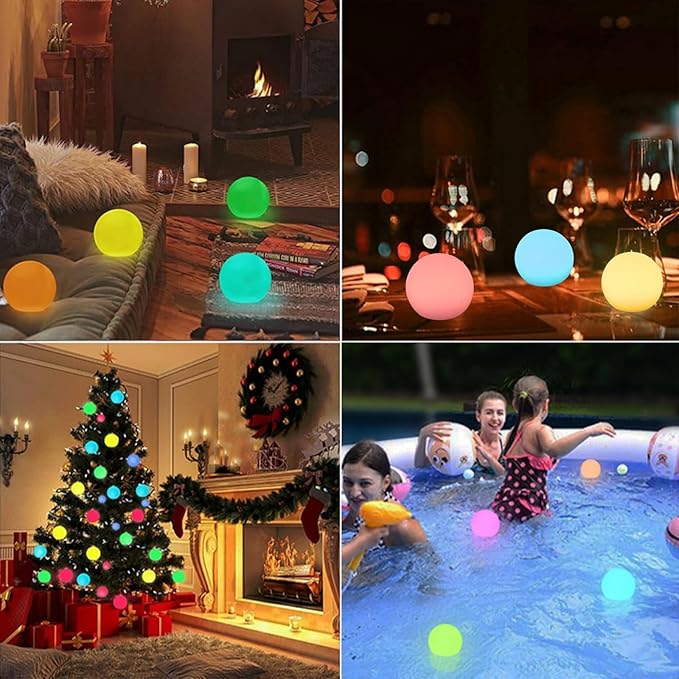 LED Ball Light,3-Inch Cordless Orb Light with Remote,16 Color Changing Night Light for Kids,Rechargeable Mood Lamp,IP68 Waterproof for Bath Tub Shower,Party,Christmas Decor