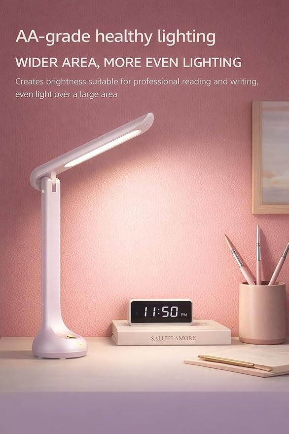 wapentake® Eye-Caring Foldable Desk Light with USB C Charging Port 3 Color Modes Dimmable Table Lamp for Home Office Bedroom Reading Study Work