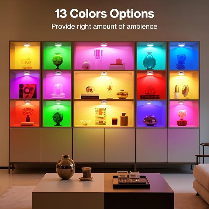 Cadrim Puck Lights - LED Color Changing, Dimmable Under Cabinet Lights with Wireless Remote Controls for Kitchen (1 Pack)