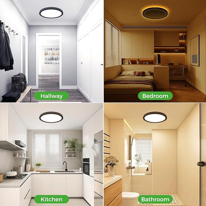 zemty 9 Inch LED Ceiling Light with Night Light 1800K, 2 Pack 3000K/4000K/6500K Dimmable Light Fixtures with Remote Control,15W 1500lm Flush Mount Ceiling Lamp for Bedroom Bathroom Kitchen-Black