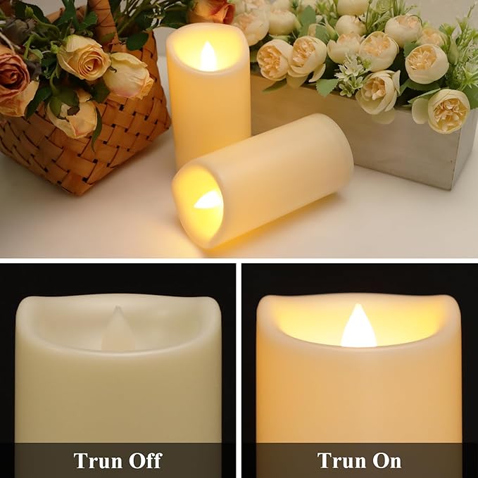 3" x 6" Waterproof Outdoor Candles Battery Operated, Flickering Flameless Pillar Candles with Remote, Plastic LED Candles for Home, Wedding Decor, Ivory, Pack of 2