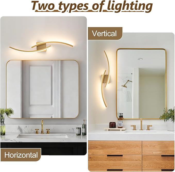 Hardwired Modern LED Wall Light Fixtures, 3000~6000K Modern 5CCT Wall Sconce for Living Room, 31.5IN Indoor Wall Lights Gold Bathroom Light for Bedroom, Hallway, Bedside